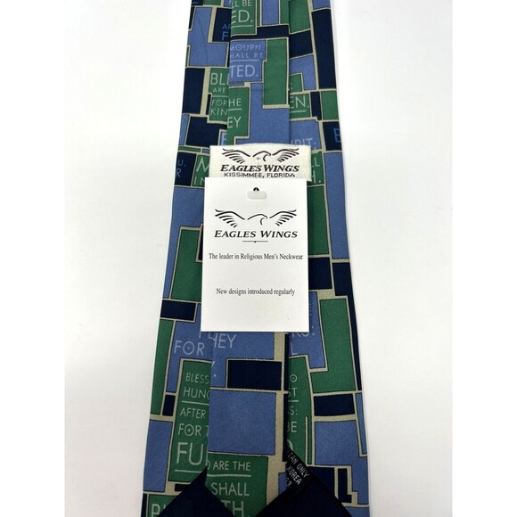 Eagles Wings Blue Green Silk Religious Tie NWT - Picture 3 of 5